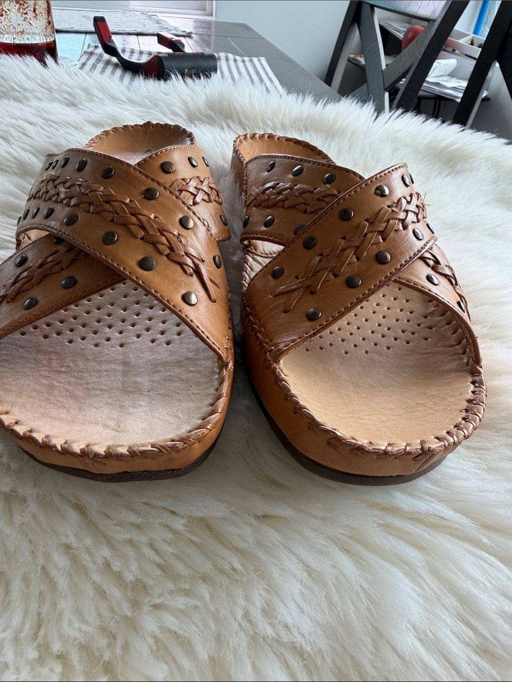 CL by Laundry Tan Braided Studded Slide Mules - Picture 4 of 7